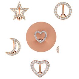 Navel Belly Button Rings Star Moon Round Rose Gold Silver Color Wholesale Women Summer Medical Stainless Steel Piercing Body Jewlery 2023 New