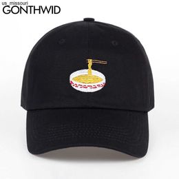 Ball Caps GONTHWID Embroidery Ramen Noodle Soup Adjustable Baseball Caps Men Women Hip Hop Casual Cotton Snapback Hats Sun Visor Dad Cap J230520