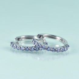Huggie GEM'S BEAUTY 925 Sterling Silver Huggies Earrings For Women 2021 Round Light Tanzanite Blue Simulant Diamond Hoop Earrings