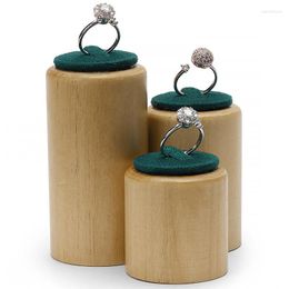 Jewellery Pouches Fashionable Green Solid Wood Round Three-piece Ring Shelf Display Stand Holder Po Props Creativity