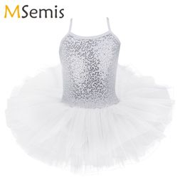 Dancewear Kid Girls Shiny Sequined Tutu Dress Ballerina Dancewear Clothing Gymnastics Leotard Dress Professional Ballerina Dancing Costume 230520