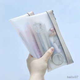 Cosmetic Bags Cases Simple Transparent TPU Leather Korean Fashion Pencil Bag Pouches Stationery Organizer Pencil Case School Pen Case