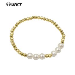 Bangle WTMPB042 High Quality Classic Natural Freshwater Pearl Bracelet Stitching Gold Small Ball Bracelet Women Jewelry Gifts