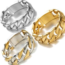 Bangle 24mm wide Fashion Gold Color Solid Hip Hop Human Heavy Massive Stainless Steel Curb Chain Bracelet Cuban Bracelet Style Bracelet