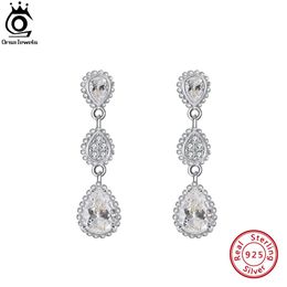 Knot ORSA JEWELS Long Drop Earrings Authentic 925 Sterling Silver Drip Zirconia Elegance Earring Women Wedding Jewelry Gift SE350