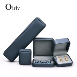Boxes Oirlv Gorgeous Grey Blue Ring Box Leather Ring Gift Box for Wedding Proposal Jewelry Storage Case for Necklace Pendant Earrings
