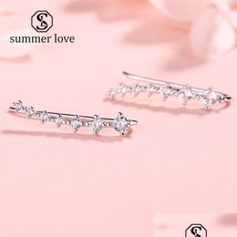 Clip-On Screw Back 925 Sterling Sier Cuff Earrings 7 Crystal Cubic Zircon Ushaped Ear Clip Cartilage For Women Fashion Jewellery Dro Dhkff