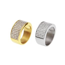 With Side Stones Mens Hip Hop Iced Out Diamond Gold Plated Stainless Steel Round Rings Gift Drop Delivery Jewelry Ring Dhrmp