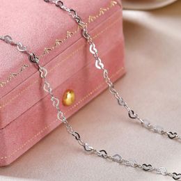 Necklaces 925 Sterling Silver Rose Gold Platinum Color Heart Shaped Chain Long 40 45 50 CM Wide 2.2 MM Shine Necklace Fashion Jewelry Gift