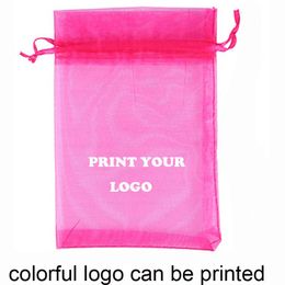 Boxes 100pcs Customized Printing Bags Drawstring Organza Bag Small Pouches Jewelry Package Makeup Wedding Packaging Mesh Gift Bag