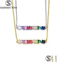 Pendant Necklaces Cz Rainbow Pendants Necklace Bracelet For Woman Mticolored Zircon Long Chain Copper Jewelry Gift Drop Delivery Dhkzn