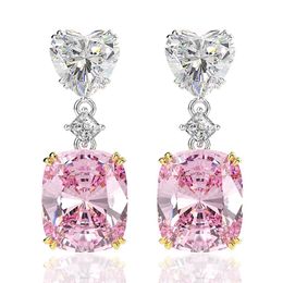 Knot Sparking Citrine Pink Quartz Gemstone White Gold Drop Dangle Earrings High Carbon Diamond Fine Jewelry Romantic Gift Wholesale