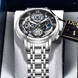 Wristwatches LIGE Original Watch For Men Waterproof Stainless Steel Quartz Analog Fashion Business Sun Moon Star Top Brand Clock