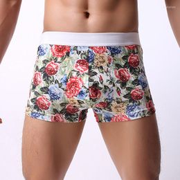 Underpants Sexy Men Underwear Boxer Shorts Man Milk Silk Floral Mid-rise Convex Pouch Cueca Masculina Ropa Interior Hombre M-XXL