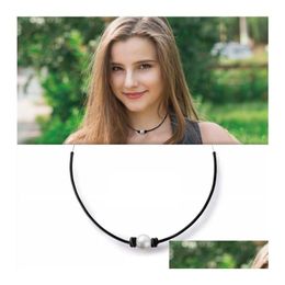 Chokers Fashion Pearl Necklace For Women And Men Handmade Black Leather Cord Choker Street Punk Jewelry Drop Delivery Necklaces Penda Dhkat