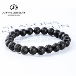 Bangle JD Natural Meteorite Stone Beaded Bracelets Men Women Black Round Energy Reiki Healing Strand Wristband Summer Jewellery Gifts