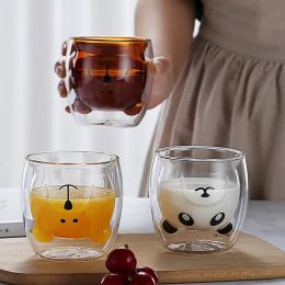 Tazza di vetro Orso Gatto Cane Animale Tazza da caffè Cartone animato trasparente Succo di latte Tè Tazze da bere Bicchieri da vino per feste