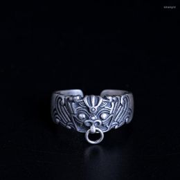 Cluster Rings 925 Sterling Silver Matte Retro God Beast Dragon Open For Women Men Chinese Style Vintage Jewellery