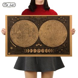 Wall Stickers TIE LER Large Vintage Retro Paper Earth Moon World Map Poster Chart Home Decoration Sticker 230520