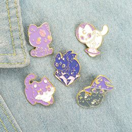 Animal Wizard Cat Alloy Collar Brooches Cartoon Cute Kiity Planet Badge Jewelry Accessories Enamel Moon Clothing Hat Girls Pins Wh271o