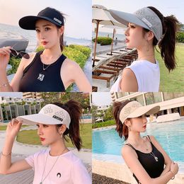 Wide Brim Hats Summer Air Sun Men Women UV Protection Top Empty Hat Letter Print Sports Visor Cap Adjustable Ladies Baseball CapWide Davi22