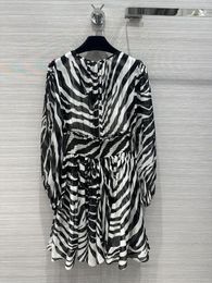 Casual Dresses Resort Style Senior Black And White Zebra Print Silk Dress