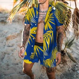 Herren Traursuits 2023 Männer Sets Blattpflanze 3D Lapel Kurzarm Casual Shirt Strand Shorts Sommer Streetwear Urlaub Hawaiian Anzüge S4XL 230520