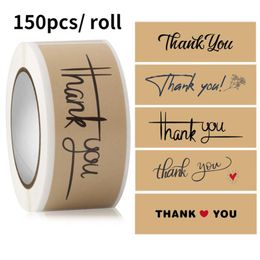 Gift Wrap 150pcs Kraft Paper Thank You Stickers Labels Rectangle Sealing For Small Bsuiness Packages Gifts Bags Wedding DecorGift
