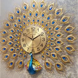 Wall Clocks Metal Big Size Living Room Luxury Oriental Art Peacock Clock Aesthetic Reloj De Pared Home Decor GXR35XP