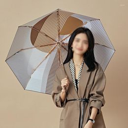 Umbrellas Luxury Automatic Three Fold Umbrella Women 8 K Anti Sunshade Sunny And Rainy Anti-UV Paraguas