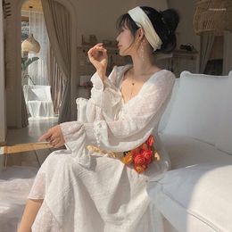 Casual Dresses Lace Up Embroidered Trumpet Long Sleeve Rayon Women's White Dress Summer Autumn Korean Retro Bud Slim Party