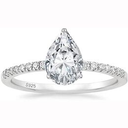 Rings Kolmnsta 2CT 925 Sterling Silver Engagement Rings Pear Cut Cubic Zirconia CZ Wedding Promise Rings for Stunning Teardrop Weddin