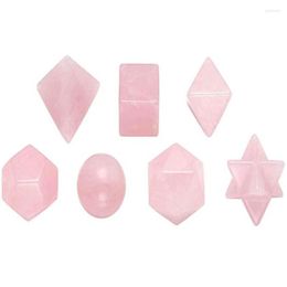 Pendant Necklaces Wholesale 7 Pcs Geometric Shape Rose Pink Quartz Merkaba Symbol Amethysts Stone Jewellery