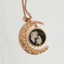 Pendant Necklaces Custom Color Po I Love You To The Moon And Back Necklace Personalized Picture Sun Flower Pendants With Words Rose Gold
