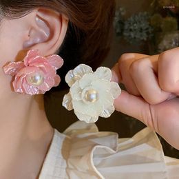 Dangle Earrings Exquisite Imitated Pearl Jewellery Trendy Resin Flower Women's Delicate Vintage Korean Style Accessories