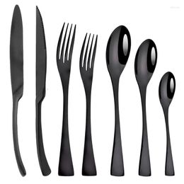 Flatware Sets 2/4Set Cutlery Set Stainless Steel Dinnerware Dessert Kitchen Black Tableware Fruit Cake Fork Silverware