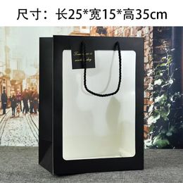 Portable Flower Bag with Clear Window Floral Gift Packaging Paper Bag for Birthday Wedding Party Favour 25*15*35cm C41