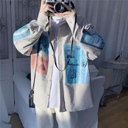 Men's Jackets Men Japanese Streetwear Cartoon Print Jacket 2023 Loose Outdoor Hip-Hop Sport Coats Autumn Slim Fit TopsMen's