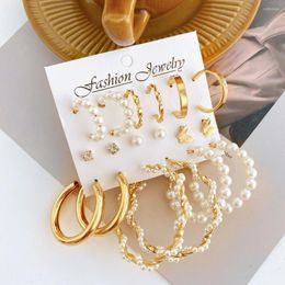 Hoop Earrings 6pcs/Lot Fashion Imitation Pearl Brinco Earring For Women's Vintage Clip Dangle Boho Jewelry Set