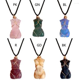 Pendant Necklaces Healing Crystals Necklace Wire Wrap Gemstone Body Shaped Natural Stone Statement Jewellery