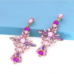 Dangle Earrings Fashion Elegant Pink Long Crystal Cross Baroque Rhinestone For Women Girls Statement Jewelry Gifts