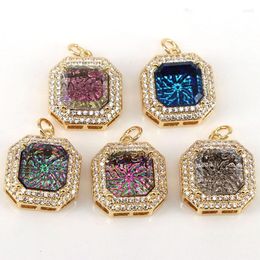 Pendant Necklaces 10Pcs Gold Filled Colourful Octagon Crystal Pendant-CZ Micro Pave Geometry DIY Jewellery Supply