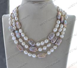 Necklaces Z12003 18"50'' 18mm Lavender White Square Coin Baroque Pearl Necklace