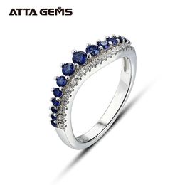 Rings Blue Sapphire Sterling Silver Rings for Women Wedding Engagement Jewellery S925 Created Sapphire Round Cut Wholesale Jewellery