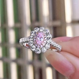 Cluster Rings S925 Silver Oval Diamond Ring Women's Unique Fashion Group With Egg-shaped Yellow Pink