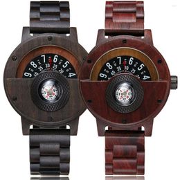 Wristwatches Multifunctional Wooden Wristwatch Men Quartz Wrist Watches Fashion Man Clock Black Walnut Red Rose Wood Band Dial Case Reloj