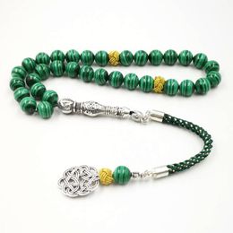 Bangle 100% Natural Malachite Tasbih beads bracelets Green Malachite Grade AAAAA rosary Muslim Beaded Jewelry Yoga March 8 Jewelry gift