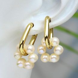 Dangle Earrings 10 Pairs Handmade Jewelry Big Hoop Earring Freshwater Pearl Stainless Steel 18K Plated