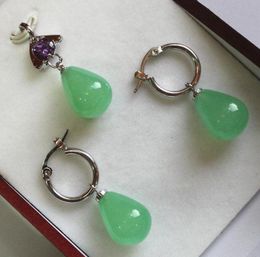 Sets Free Shipping Hot! beautiful new Jewellery 12*16mm light green jades pendant earring set