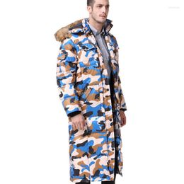 Men's Down Camouflage White Duck Coat Winter Male Jacket Warm Hooded Thick Long Coats Jaqueta Masculina Inverno WXF153